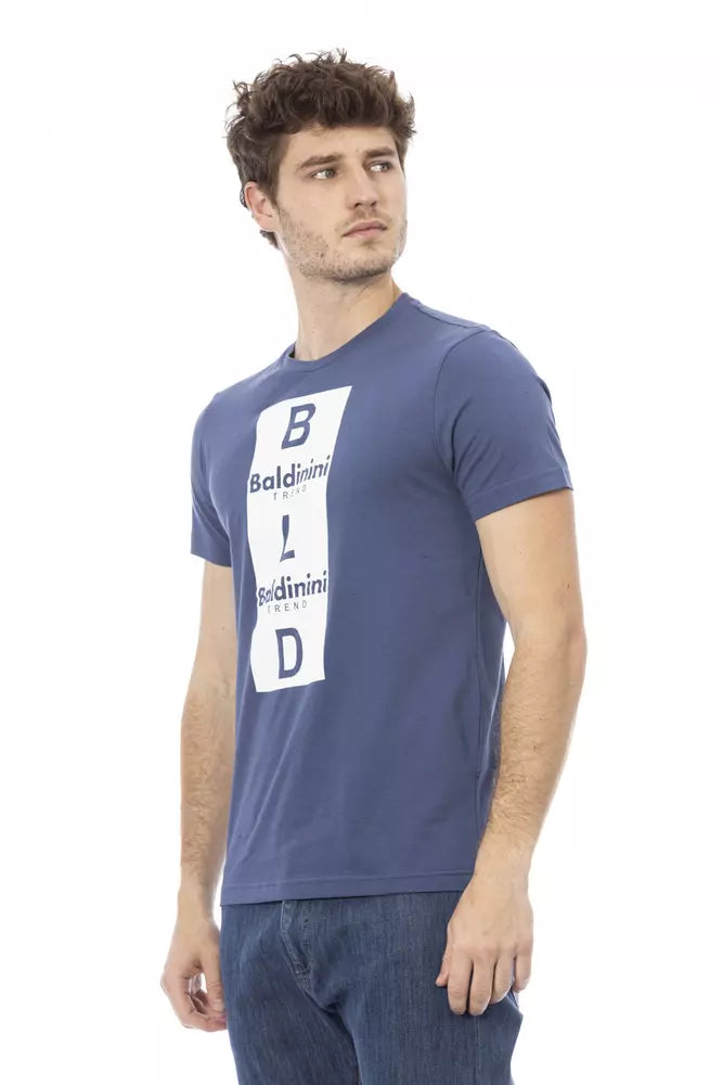 Baldinini Trend Chic T-shirt en coton bleu avec imprimé sur le devant