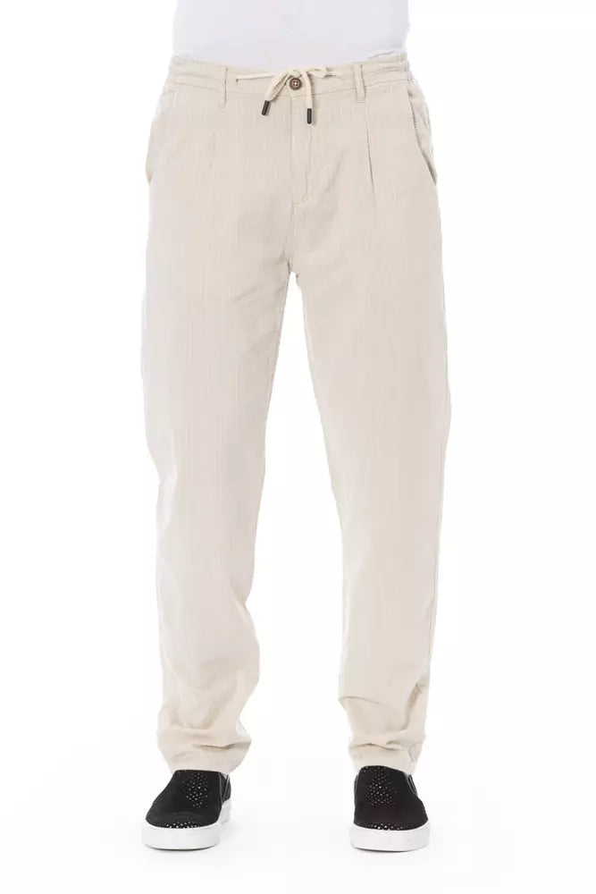 Baldinini Trend Chic Pantalon Chino en Coton Beige avec Cordon de Serrage