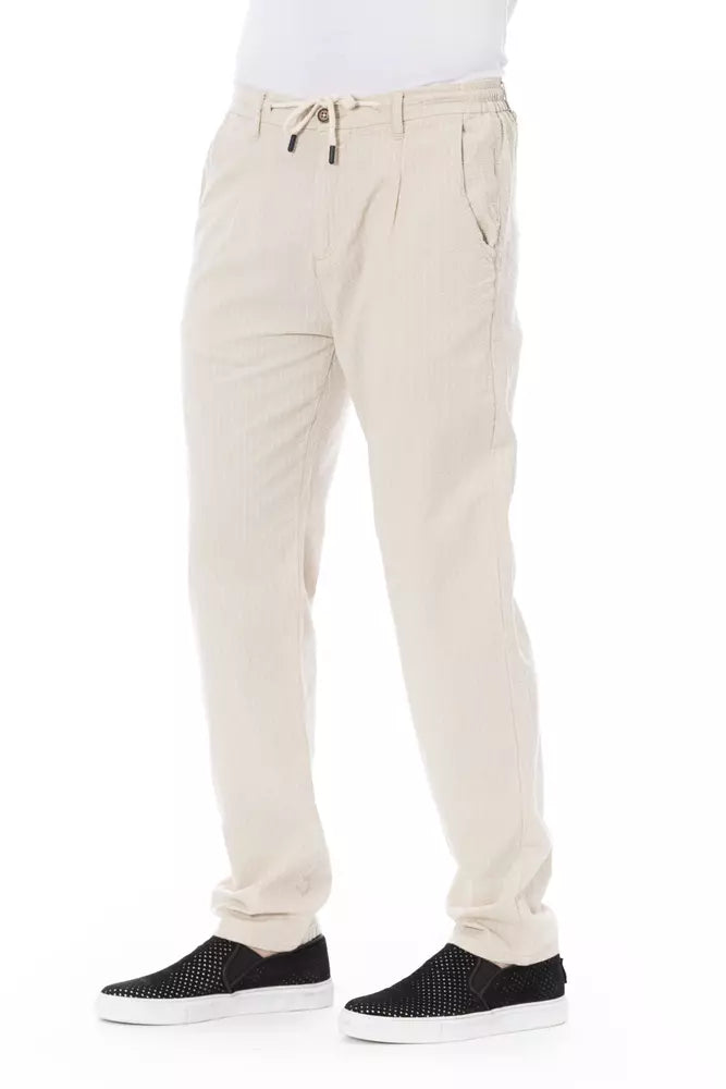 Baldinini Trend Chic Pantalon Chino en Coton Beige avec Cordon de Serrage