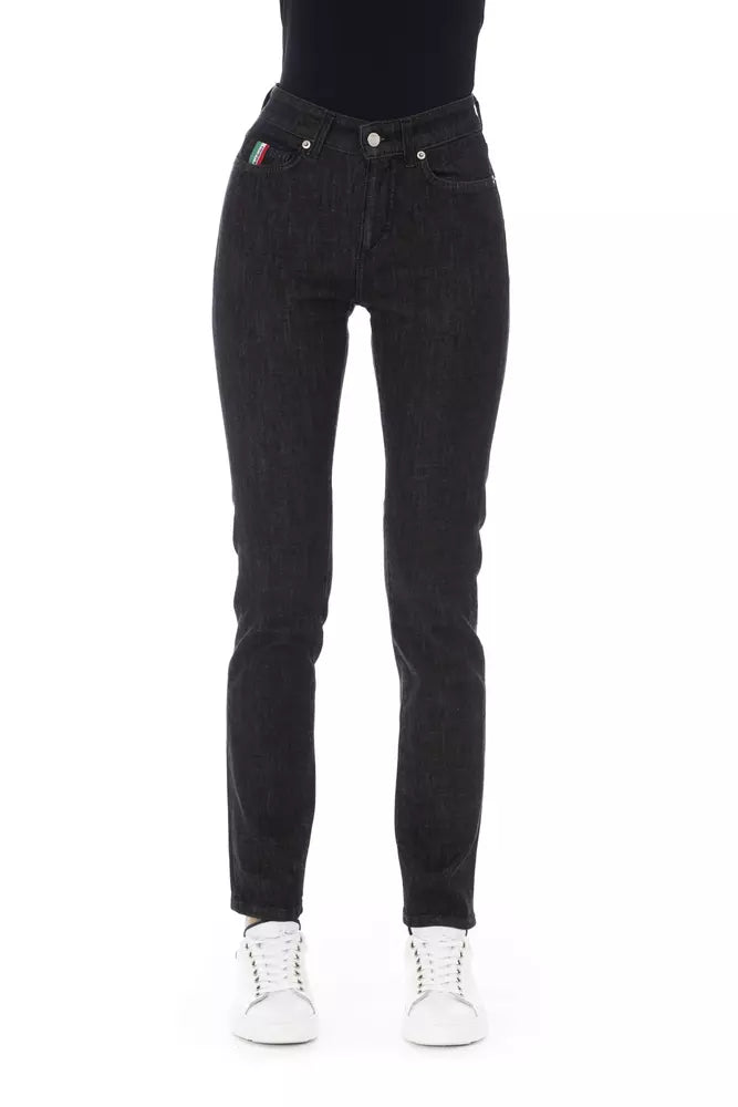 Baldinini Trend Chic Jean noir avec accent tricolore