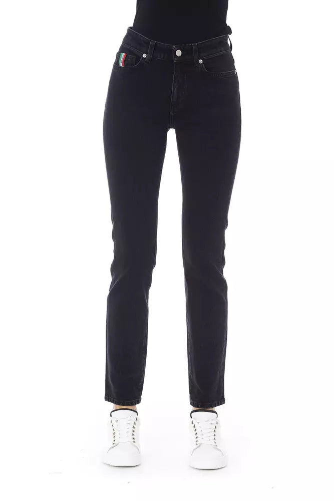 Baldinini Trend Jean noir tendance avec accent tricolore