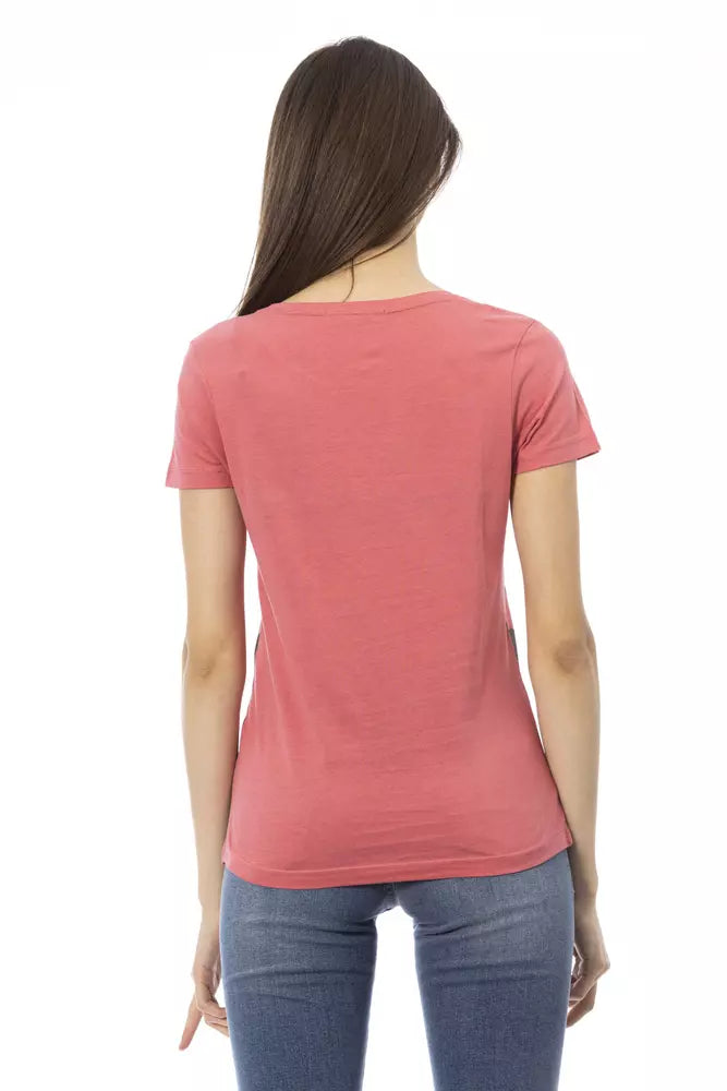 Trussardi T-shirt Action Chic rose avec imprimé élégant sur le devant