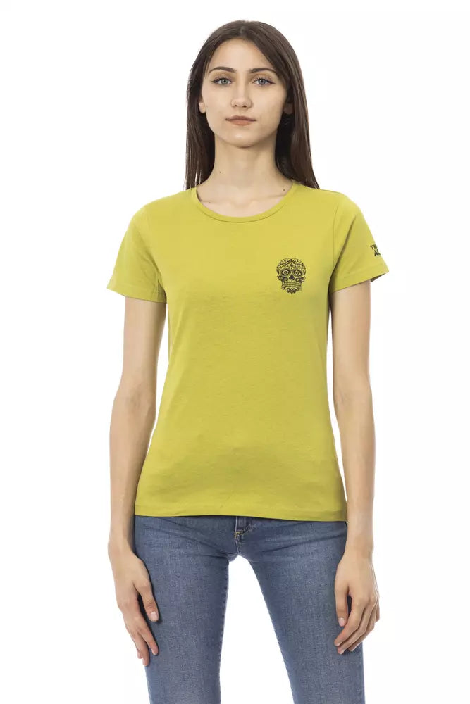 Trussardi T-shirt Action Chic vert avec imprimé artistique sur le devant