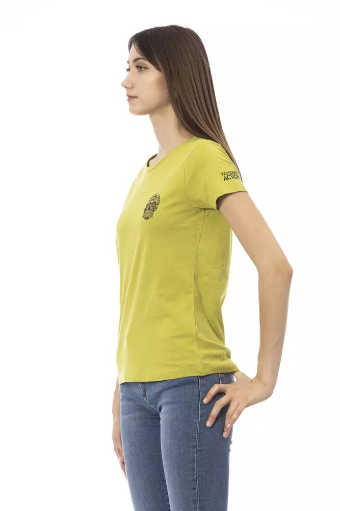 Trussardi T-shirt Action Chic vert avec imprimé artistique sur le devant