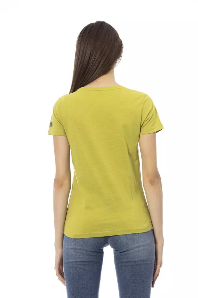 Trussardi T-shirt Action Chic vert avec imprimé artistique sur le devant