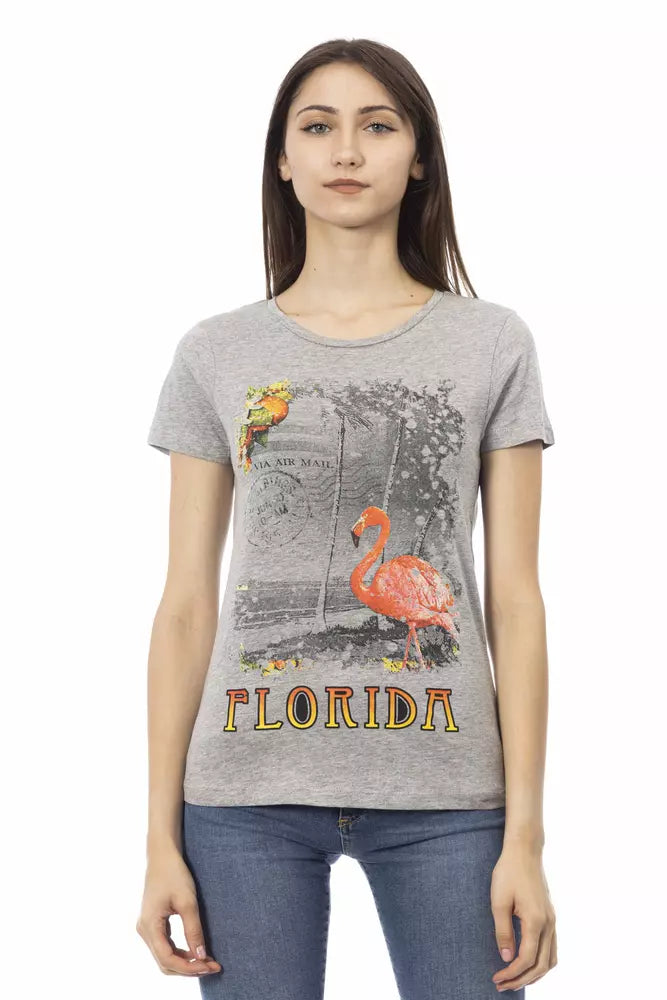 Trussardi T-shirt col rond Action Chic gris avec imprimé sur le devant