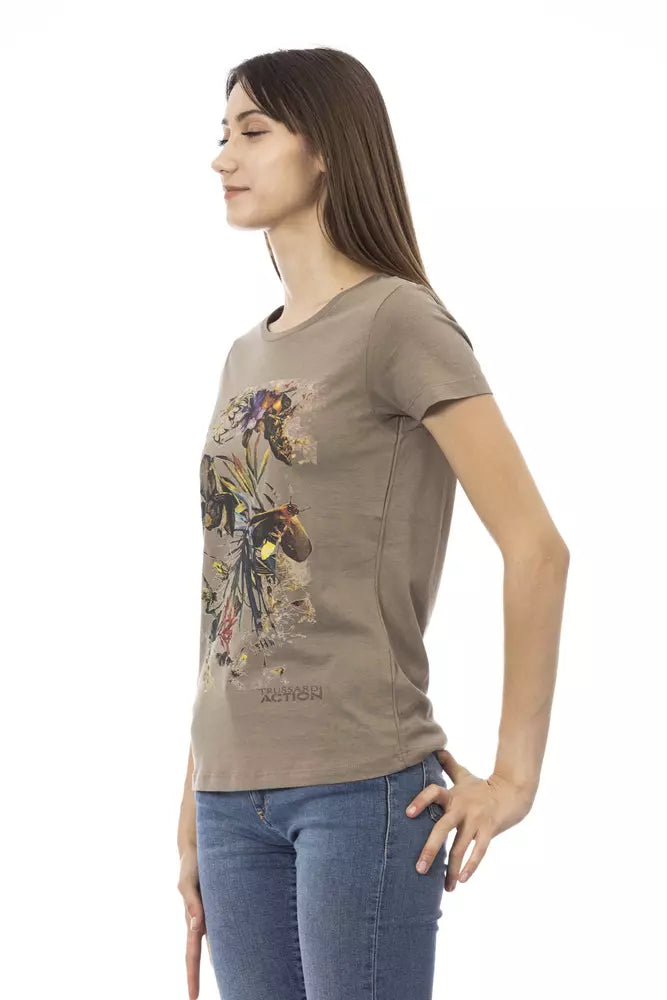 Trussardi Action - T-shirt marron élégant avec imprimé chic sur le devant