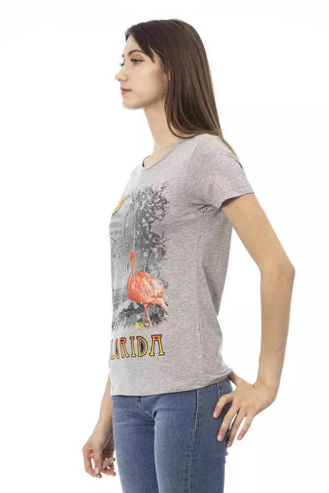 Trussardi T-shirt col rond Action Chic gris avec imprimé sur le devant