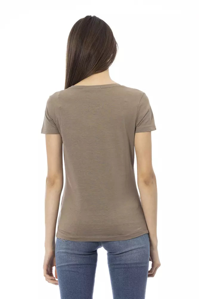 Trussardi Action - T-shirt marron élégant avec imprimé chic sur le devant