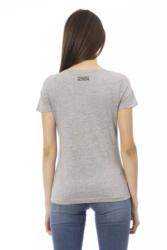 Trussardi T-shirt col rond Action Chic gris avec imprimé sur le devant