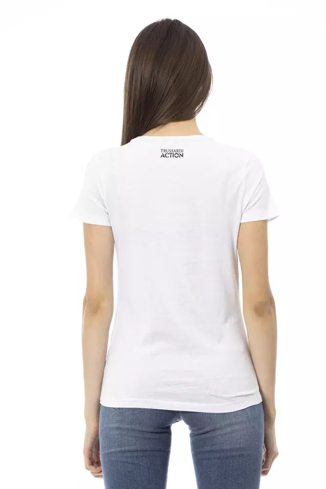 Trussardi Action T-shirt blanc élégant à manches courtes avec imprimé chic