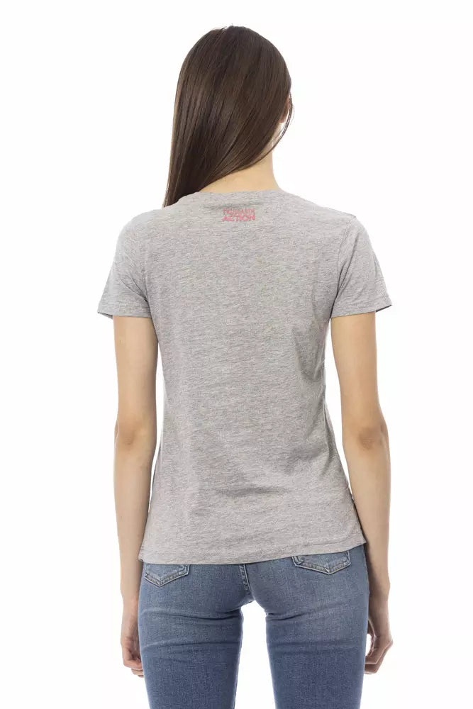 Trussardi Action Chic - T-shirt gris en coton mélangé avec imprimé artistique