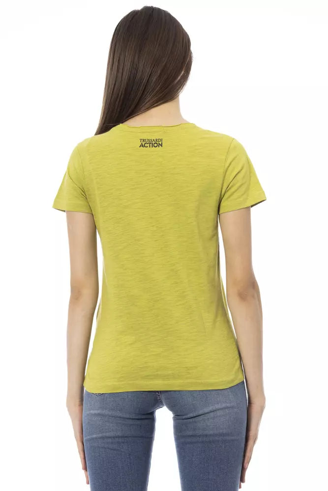 Trussardi Action - T-shirt vert élégant avec imprimé chic sur le devant