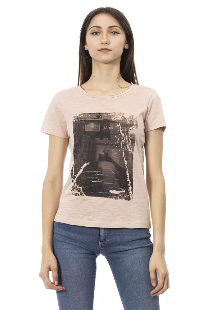 Trussardi Action T-shirt élégant rose à manches courtes avec imprimé chic