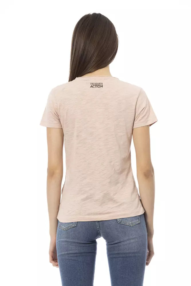 Trussardi Action T-shirt élégant rose à manches courtes avec imprimé chic