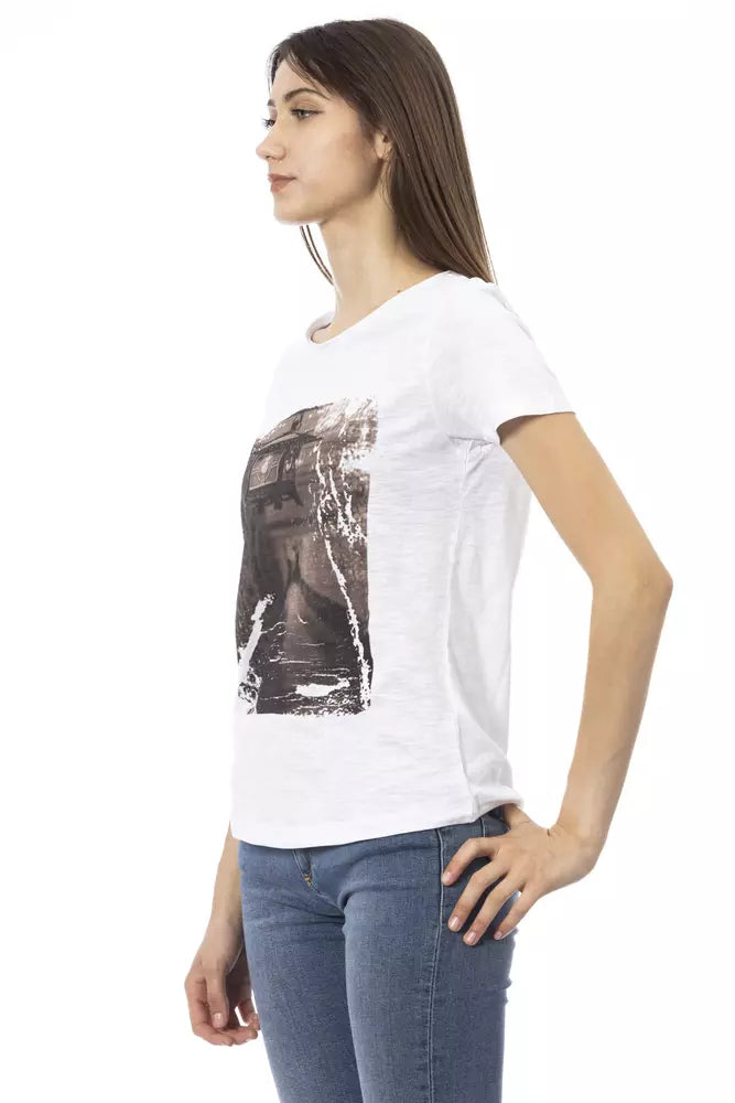 Trussardi Action Chic - T-shirt blanc en coton mélangé avec imprimé sur le devant