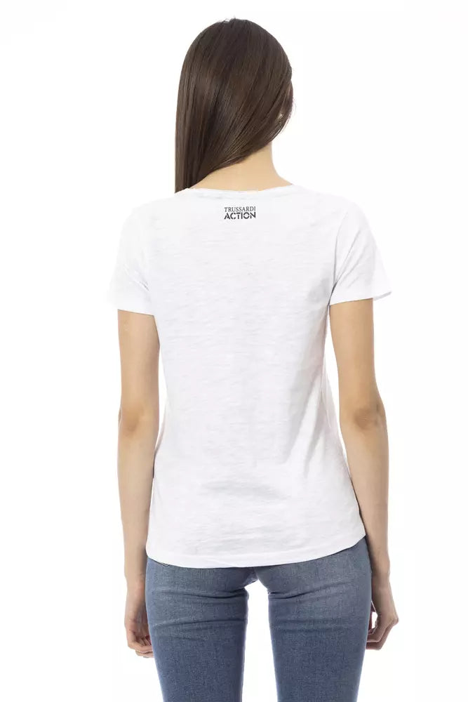 Trussardi Action Chic - T-shirt blanc en coton mélangé avec imprimé sur le devant