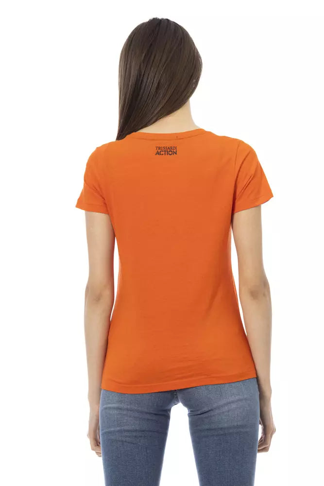 Trussardi T-shirt Action Chic orange à col rond et imprimé sur le devant