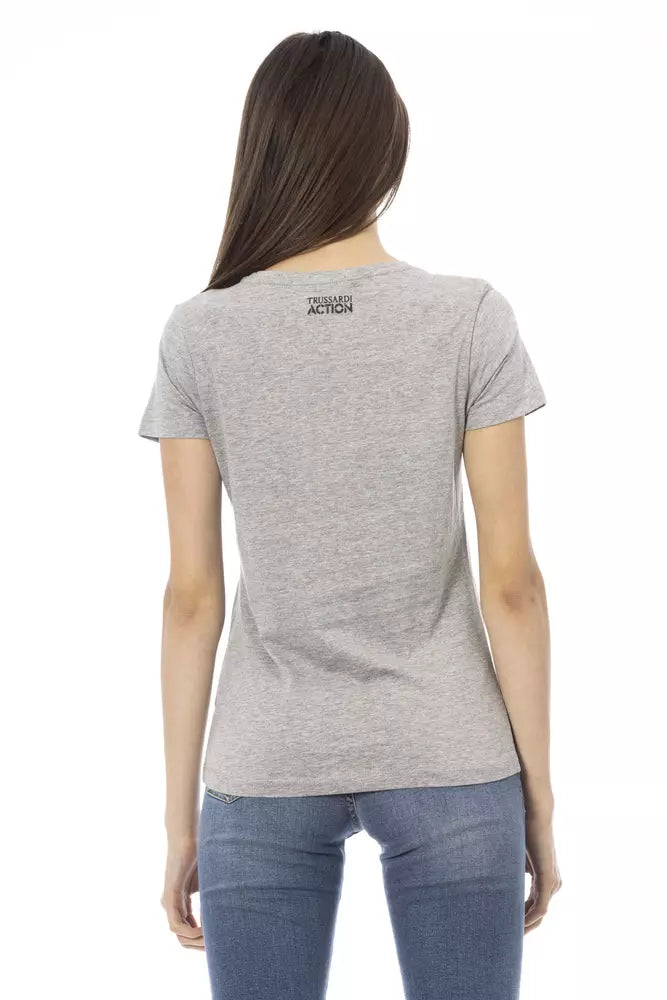 Trussardi Action Chic T-shirt col rond en coton gris avec imprimé