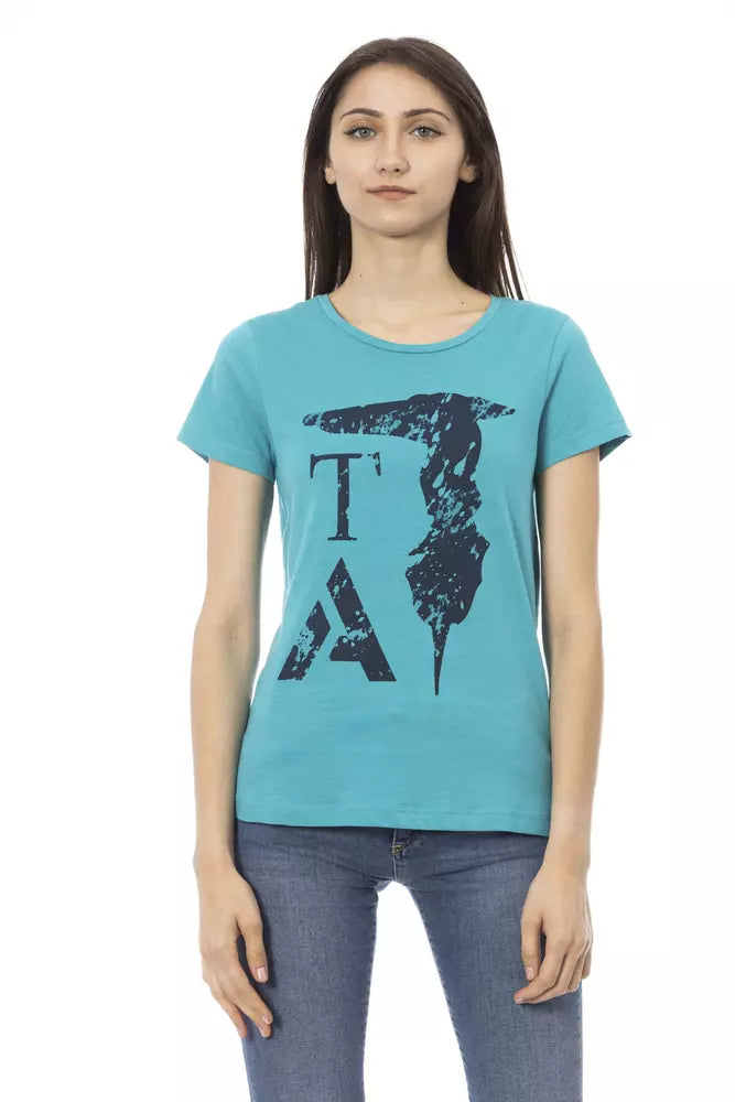 Trussardi Action - T-shirt élégant bleu clair avec imprimé chic sur le devant