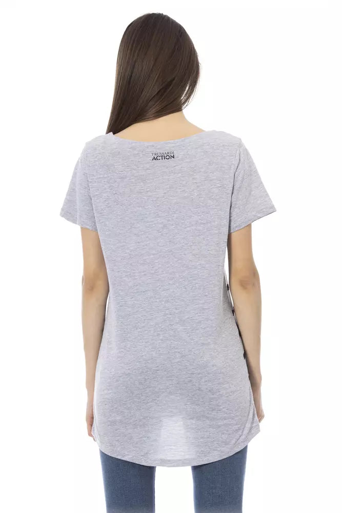 Trussardi T-shirt col rond Action Chic gris avec imprimé unique