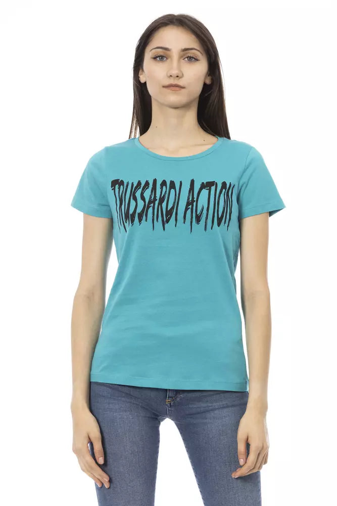 Trussardi T-shirt à manches courtes Action Chic bleu clair avec imprimé sur le devant