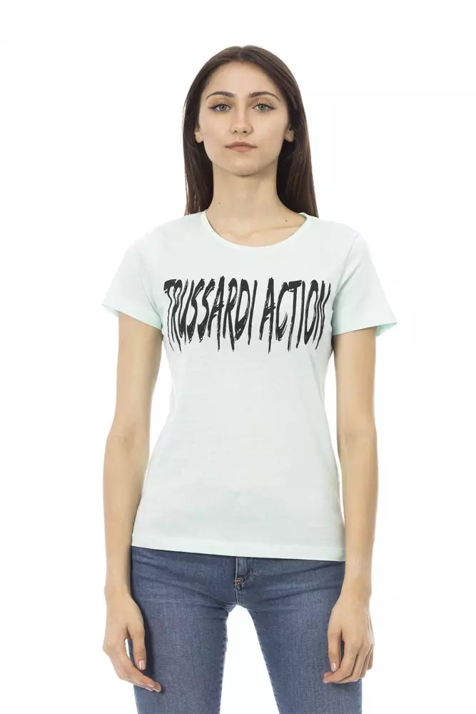 Trussardi Action - T-shirt élégant bleu clair avec imprimé chic sur le devant