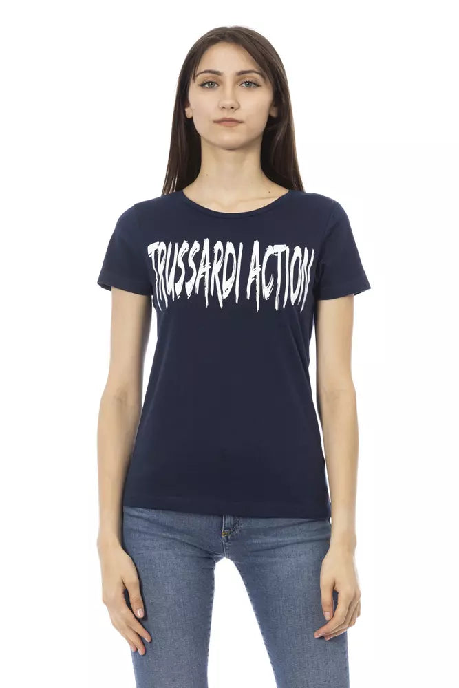 Trussardi Action T-shirt élégant bleu à manches courtes avec imprimé chic