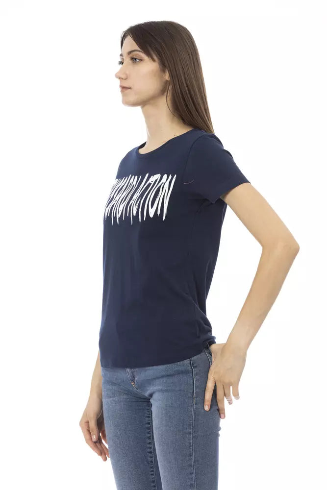 Trussardi Action T-shirt élégant bleu à manches courtes avec imprimé chic