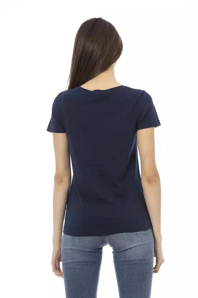 Trussardi Action T-shirt élégant bleu à manches courtes avec imprimé chic