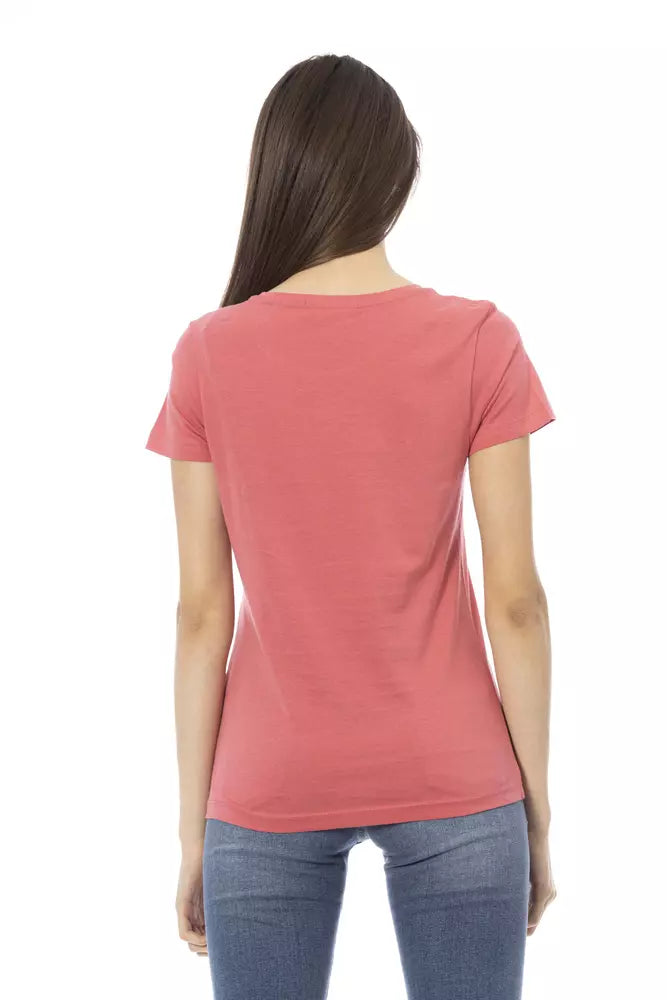 Trussardi Action T-shirt élégant rose à manches courtes avec imprimé chic