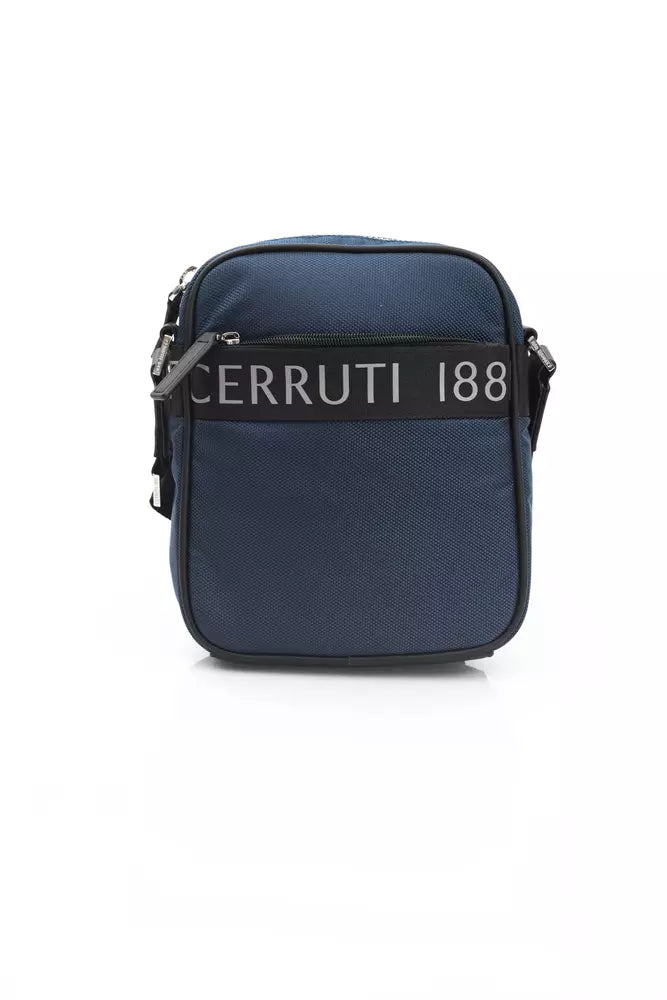 Cerruti 1881 Élégant sac messager en cuir et nylon bleu