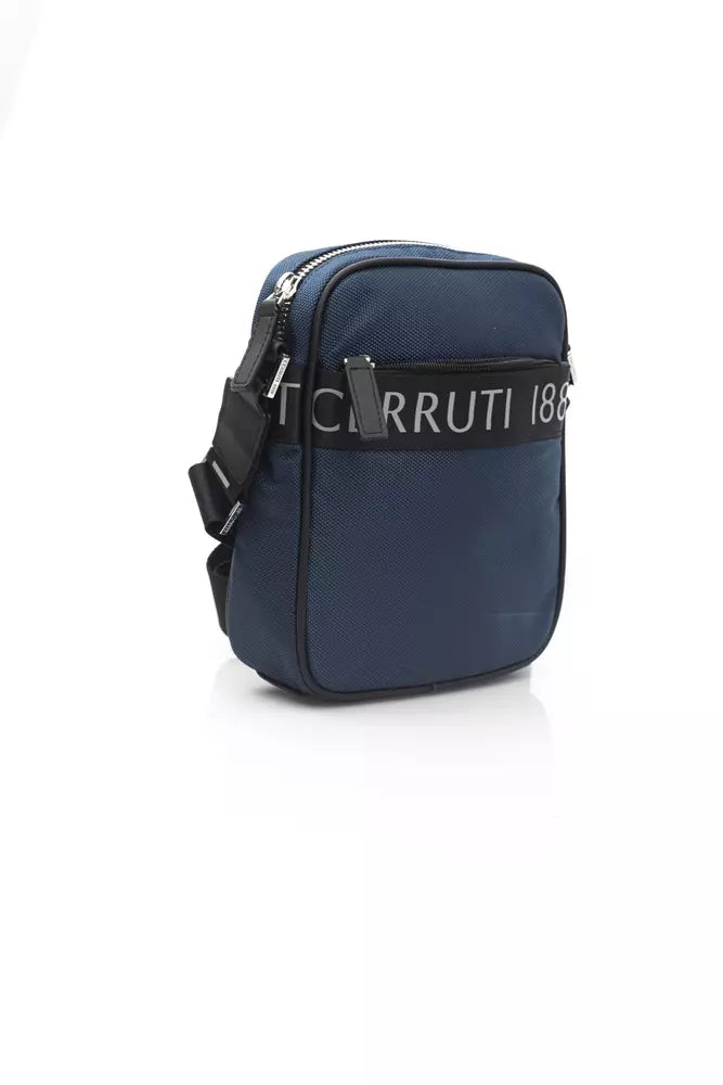 Cerruti 1881 Élégant sac messager en cuir et nylon bleu