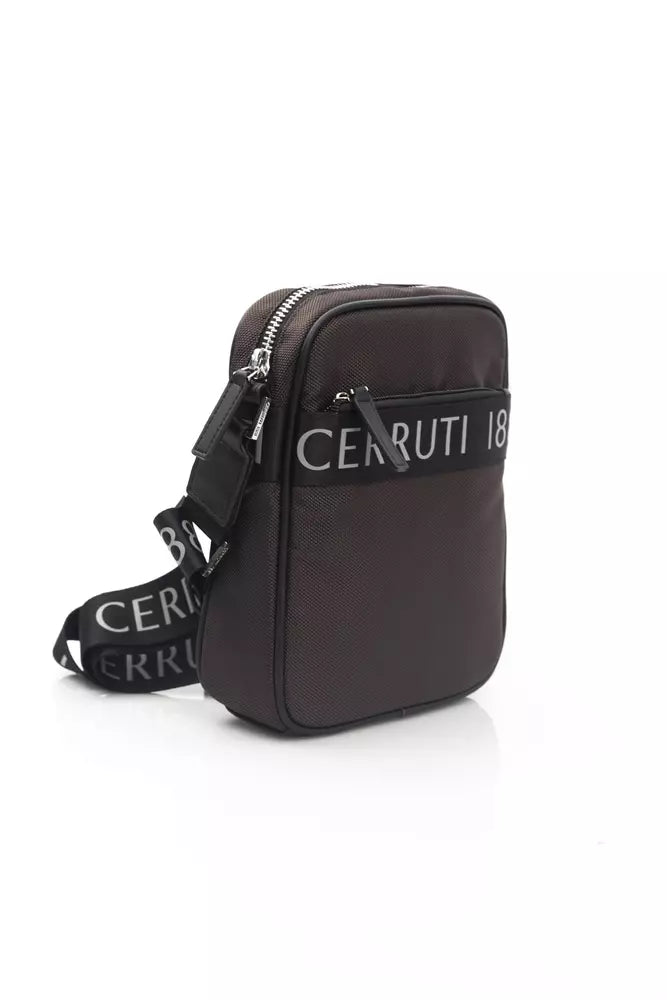 Cerruti 1881 Élégant sac messager en cuir et nylon marron