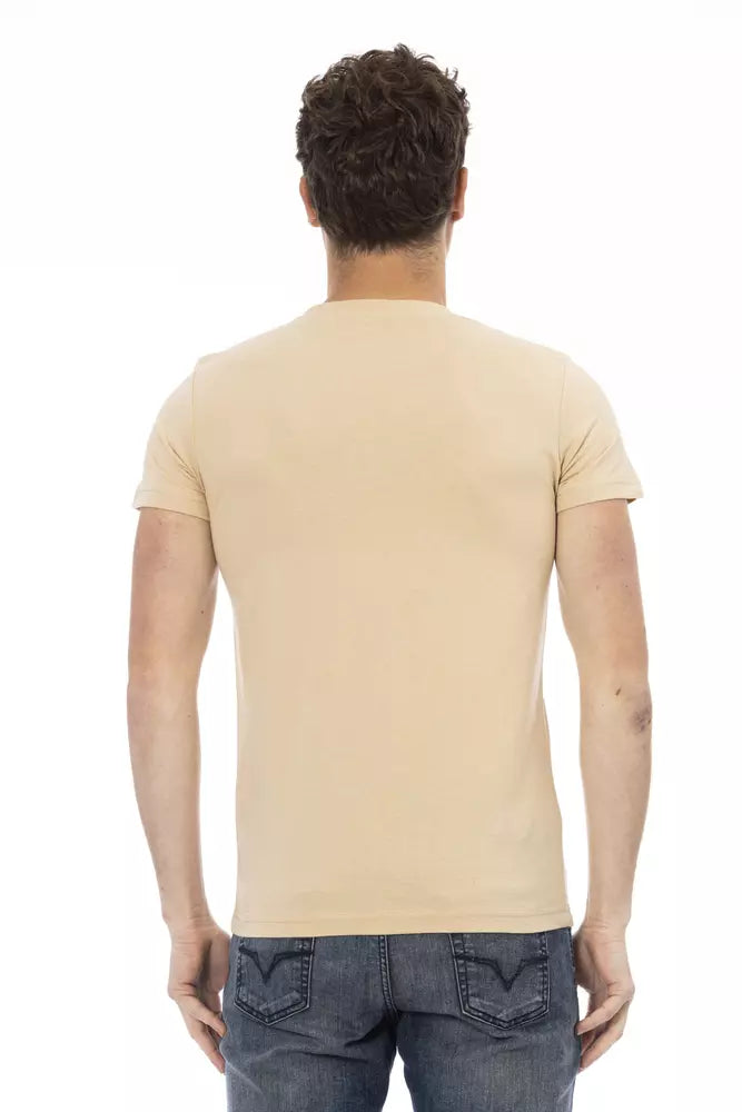 Trussardi Action T-shirt élégant col rond beige avec imprimé chic