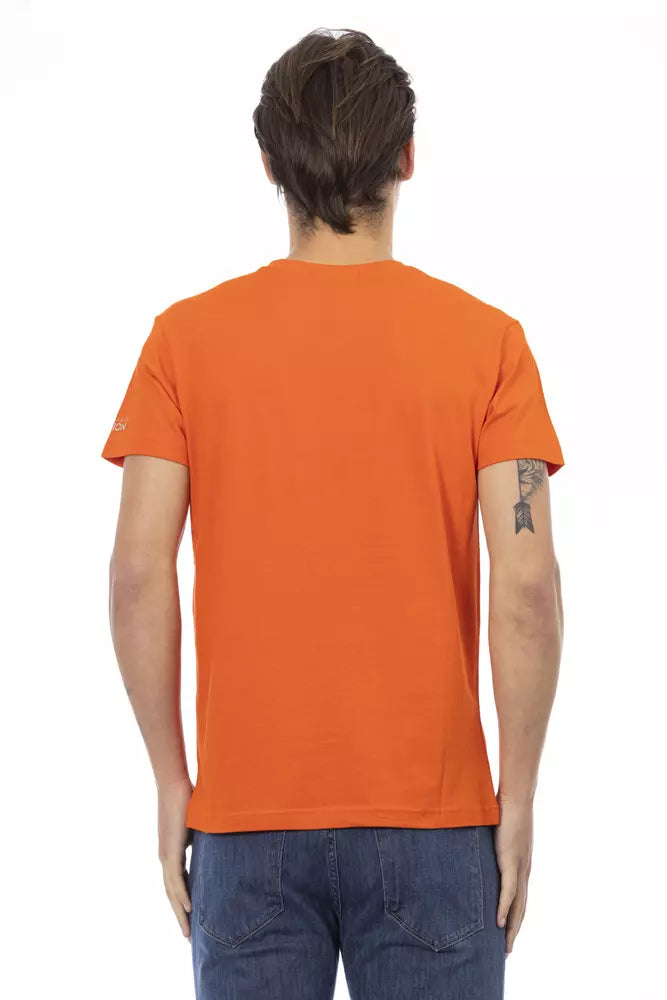 Trussardi Action - T-shirt orange à col en V et breloque graphique