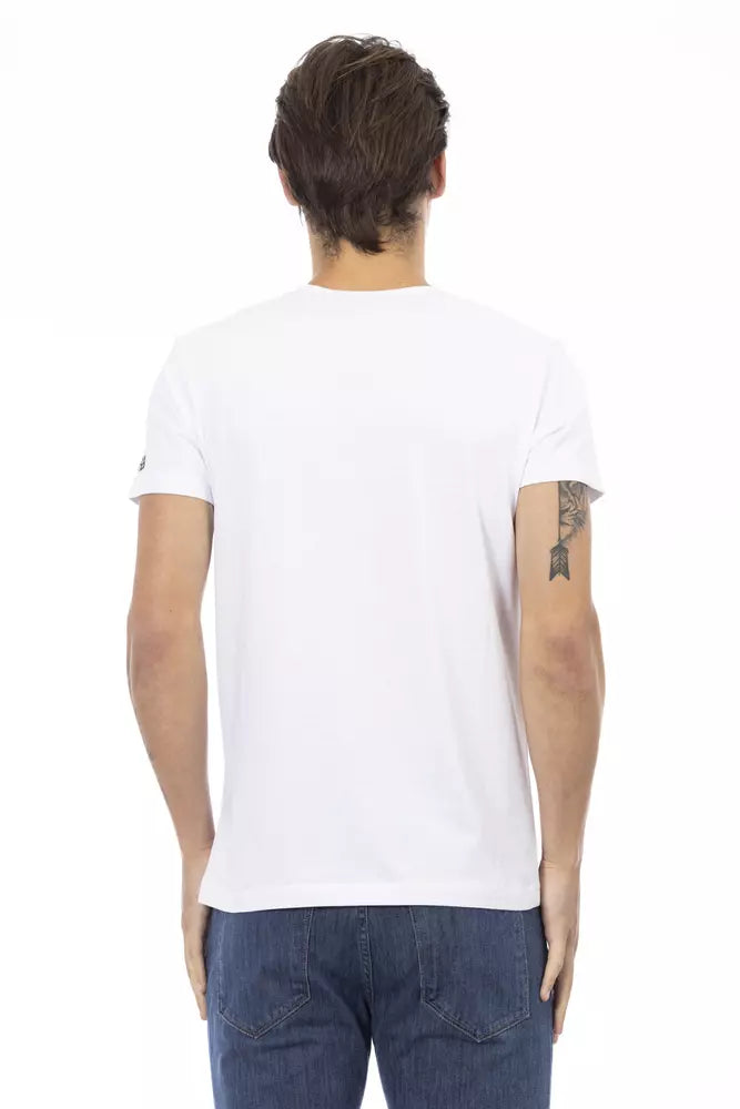 Trussardi Action - T-shirt de créateur élégant à col en V et imprimé chic sur le devant