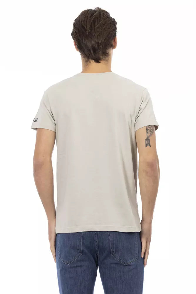 Trussardi Action - T-shirt beige à col en V et imprimé chic sur le devant