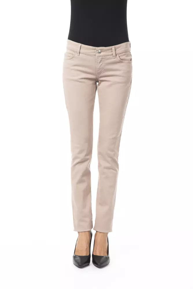 BYBLOS Pantalon slim beige élégant avec détail de chaîne unique