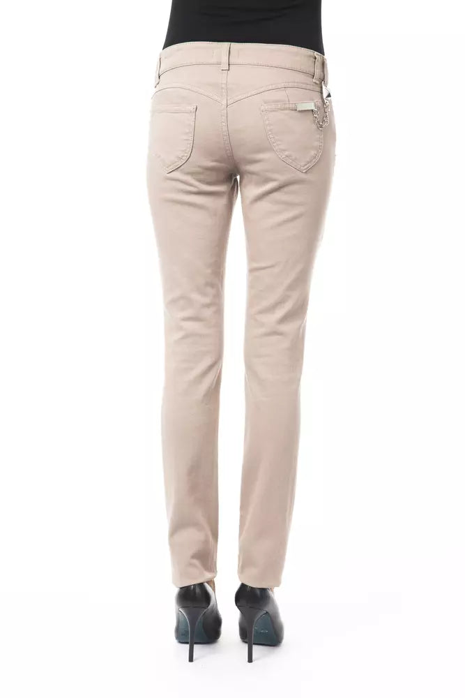 BYBLOS Pantalon slim beige élégant avec détail de chaîne unique