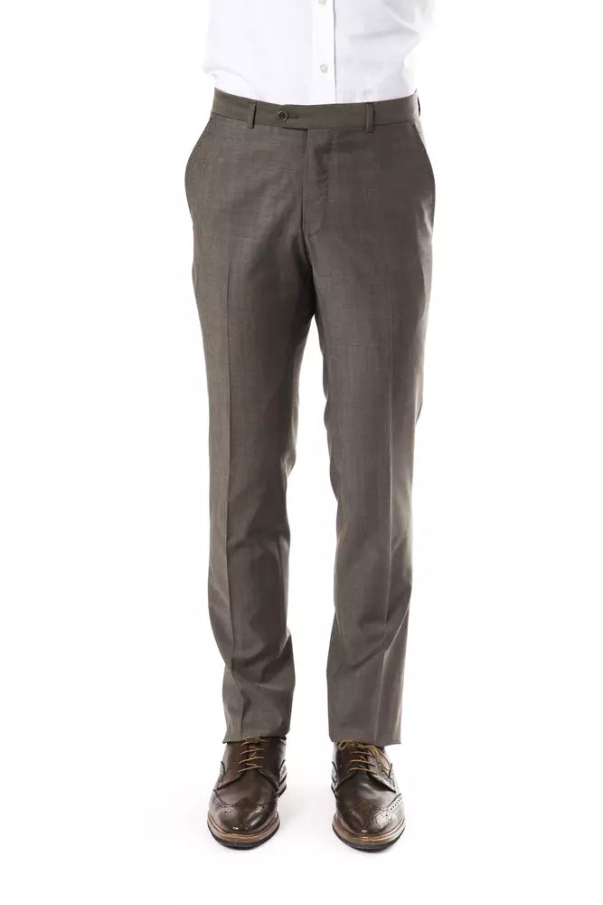 Uominitaliani Pantalon de costume en laine gris élégant - Coupe Drop 7