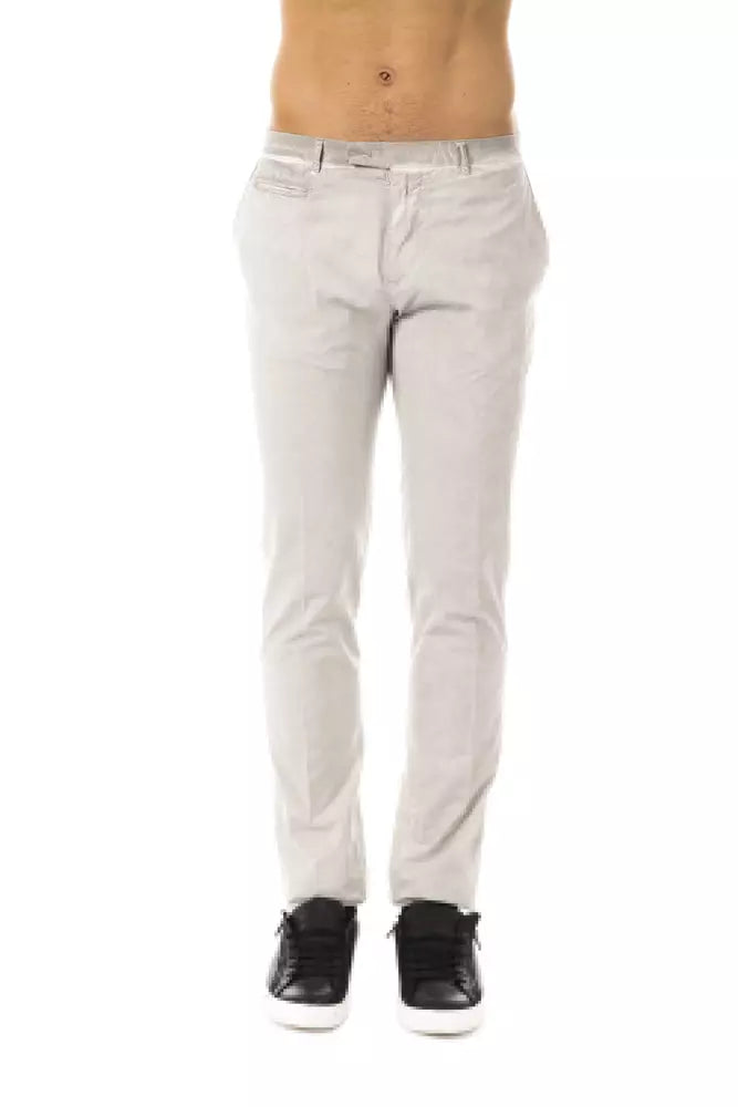 Uominitaliani Pantalon en coton coupe décontractée gris élégant pour homme