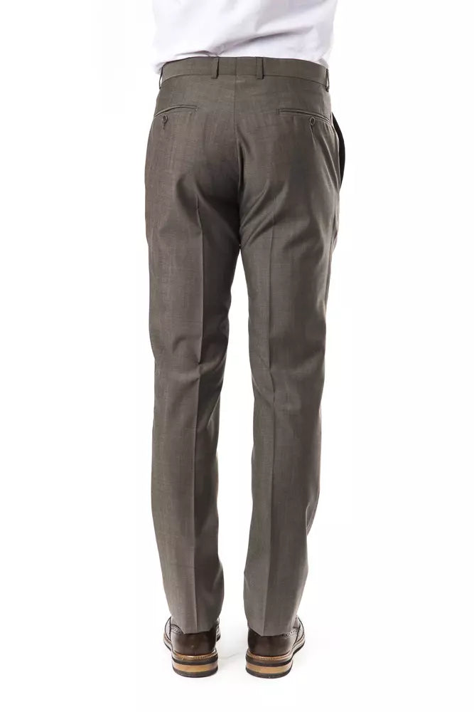 Uominitaliani Pantalon de costume en laine gris élégant - Coupe Drop 7