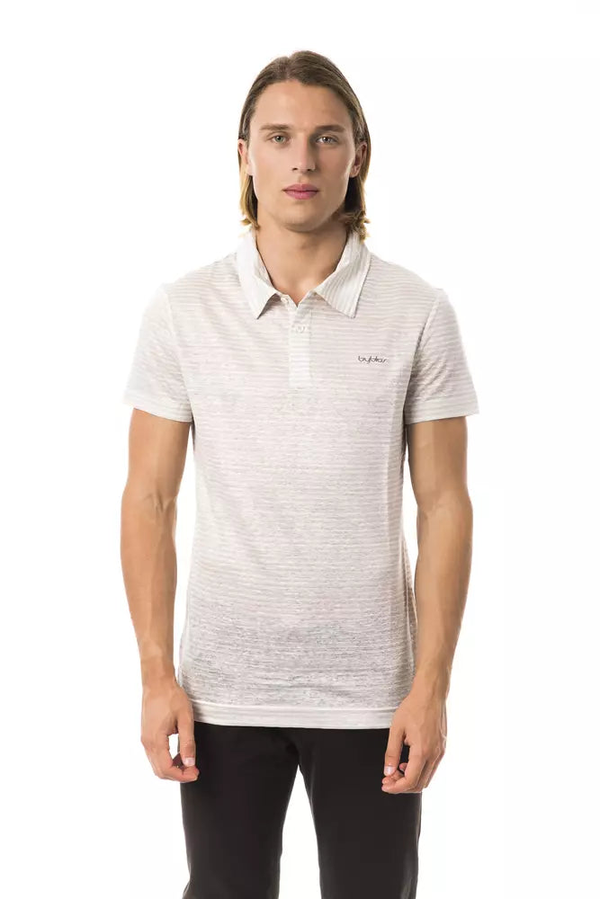 BYBLOS Polo élégant en lin beige avec broderie sur la poitrine