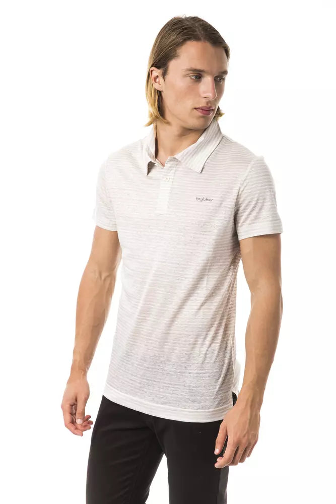 BYBLOS Polo élégant en lin beige avec broderie sur la poitrine