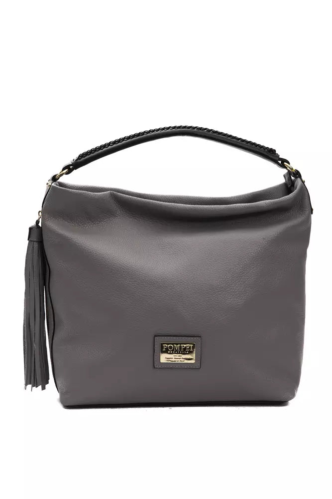 Pompei Donatella Chic Gray Leather Shoulder Bag