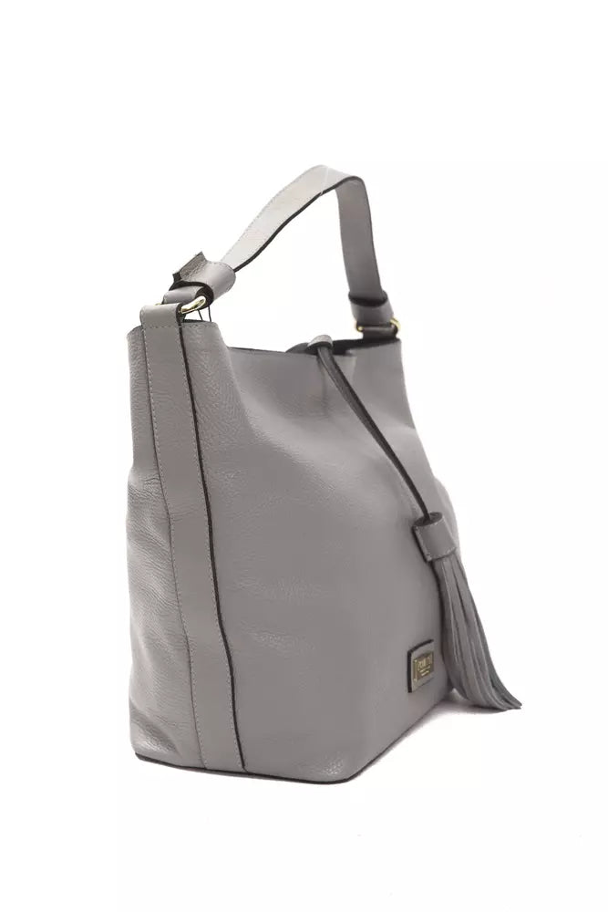 Pompei Donatella Chic Gray Leather Shoulder Bag - Adjustable Strap