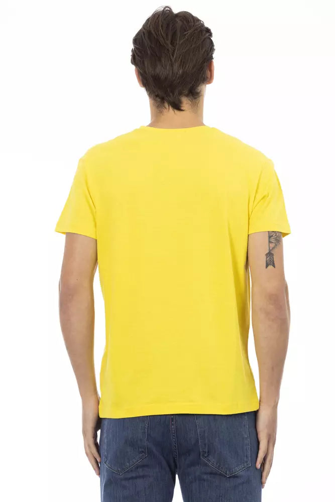 Trussardi Action - T-shirt jaune vif à col en V et imprimé sur la poitrine