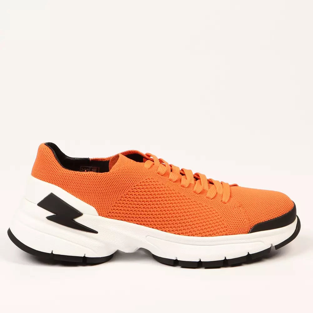 Neil Barrett Vivid Orange Bolt Sneakers with Textile Fabric