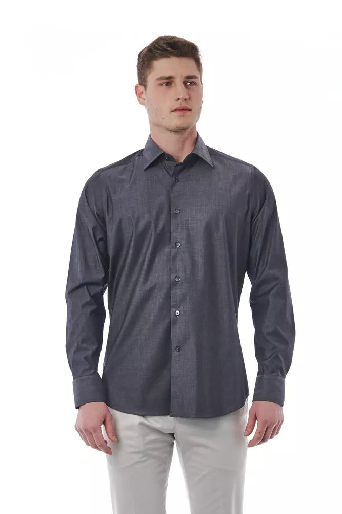 Chemise à col italien gris sophistiqué Bagutta